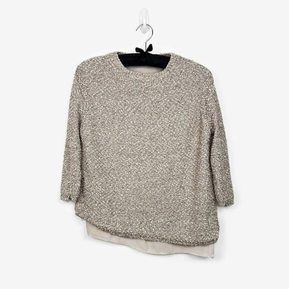 Zara Knit Sequin Asymmetric Sweater Size S Layered Metallic Shimmer‎ Soft Glam